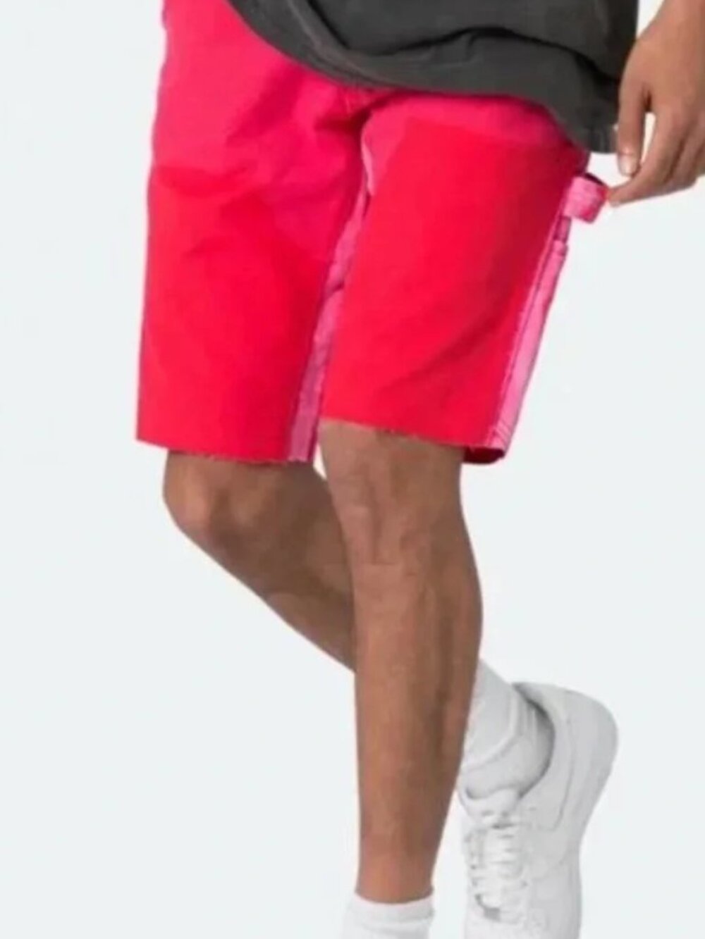 NWT Mens MNML Red Denim Raw Hem Carpenter Painter Streetwear Shorts Size 32 R404